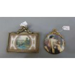 2 PORZELLANPLAKETTEN / two porcelain badges, 20. Jh.. 1) Runde aufgewölbte Plakette mit