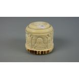 FREIMAURER SPARDOSE / masonic money box, 19. Jh., Elfenbein und Holz , Frankreich, datiert "1839"