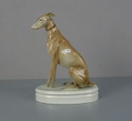 ART DÉCO TIERFIGUR "Windhund" / porcelain figurine greyhound, Porzellan, polychrom staffiert, 20.