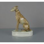 ART DÉCO TIERFIGUR "Windhund" / porcelain figurine greyhound, Porzellan, polychrom staffiert, 20.