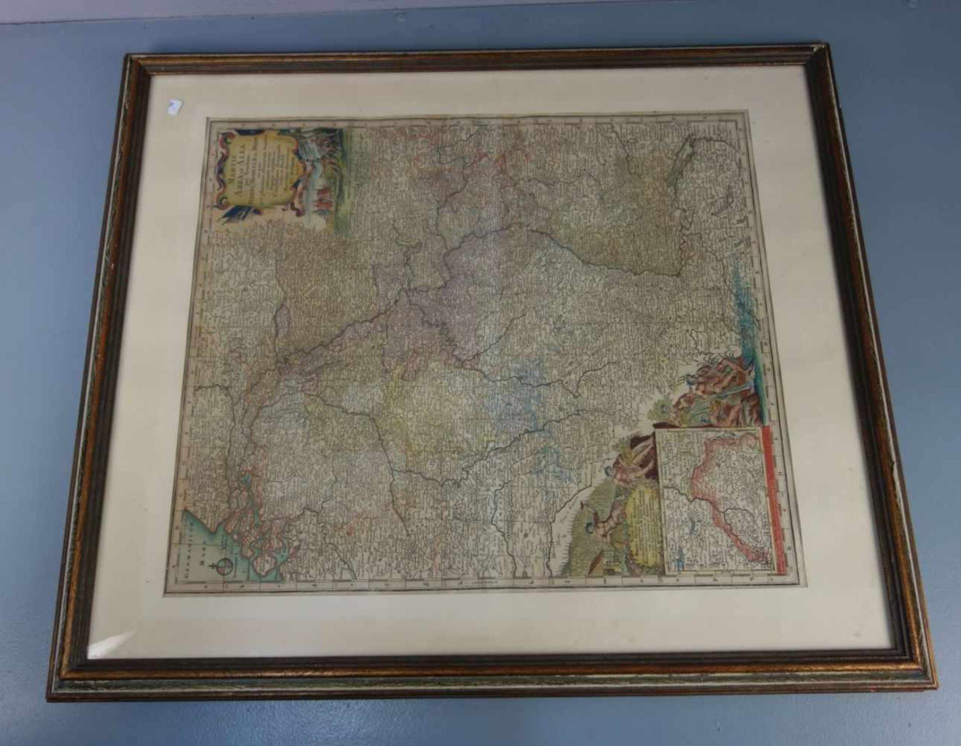 HISTORISCHE LANDKARTE / map, kolorierter Kupferstich, 1. H. 18. Jh.. Hinter Passepartout und Glas