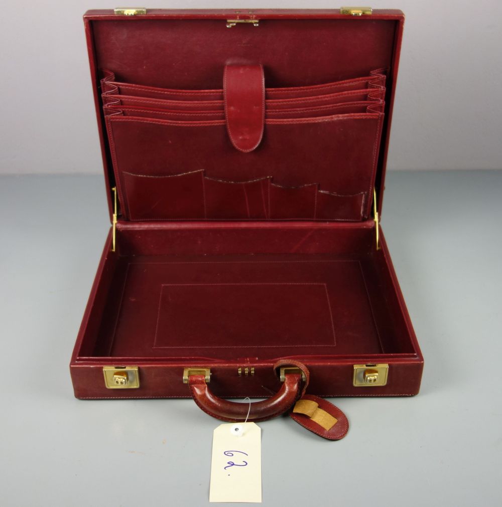 ROTER MÄDLER AKTENKOFFER / red leather briefcase, 2. H. 20. Jh., rotes Leder mit goldfarbenen - Image 4 of 6