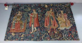 GOBELIN / WANDBEHANG/ gobelin tapestry, nach historischem Vorbild gearbeitet. Zwei musizierende