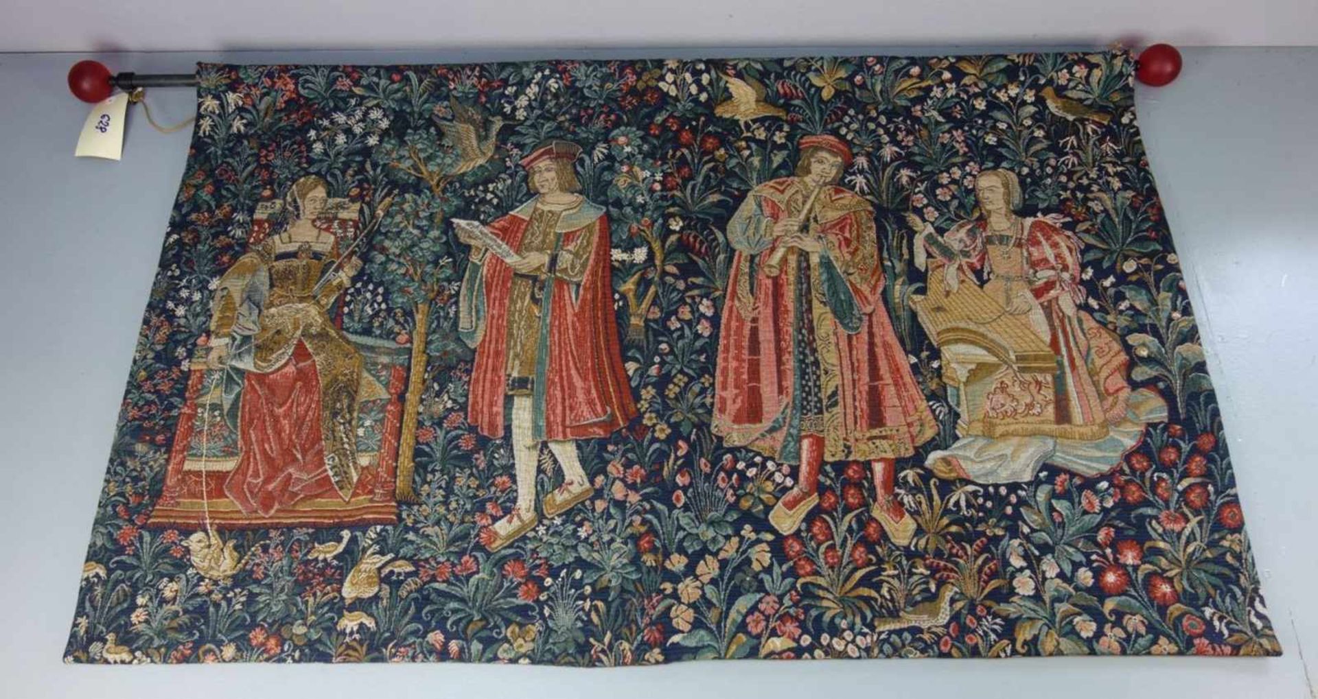 GOBELIN / WANDBEHANG/ gobelin tapestry, nach historischem Vorbild gearbeitet. Zwei musizierende