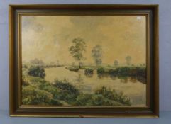 JANSEN, G. (Maler des 19./20. Jh.), Gemälde / painting: "Weite Landschaft mit Flusslauf im