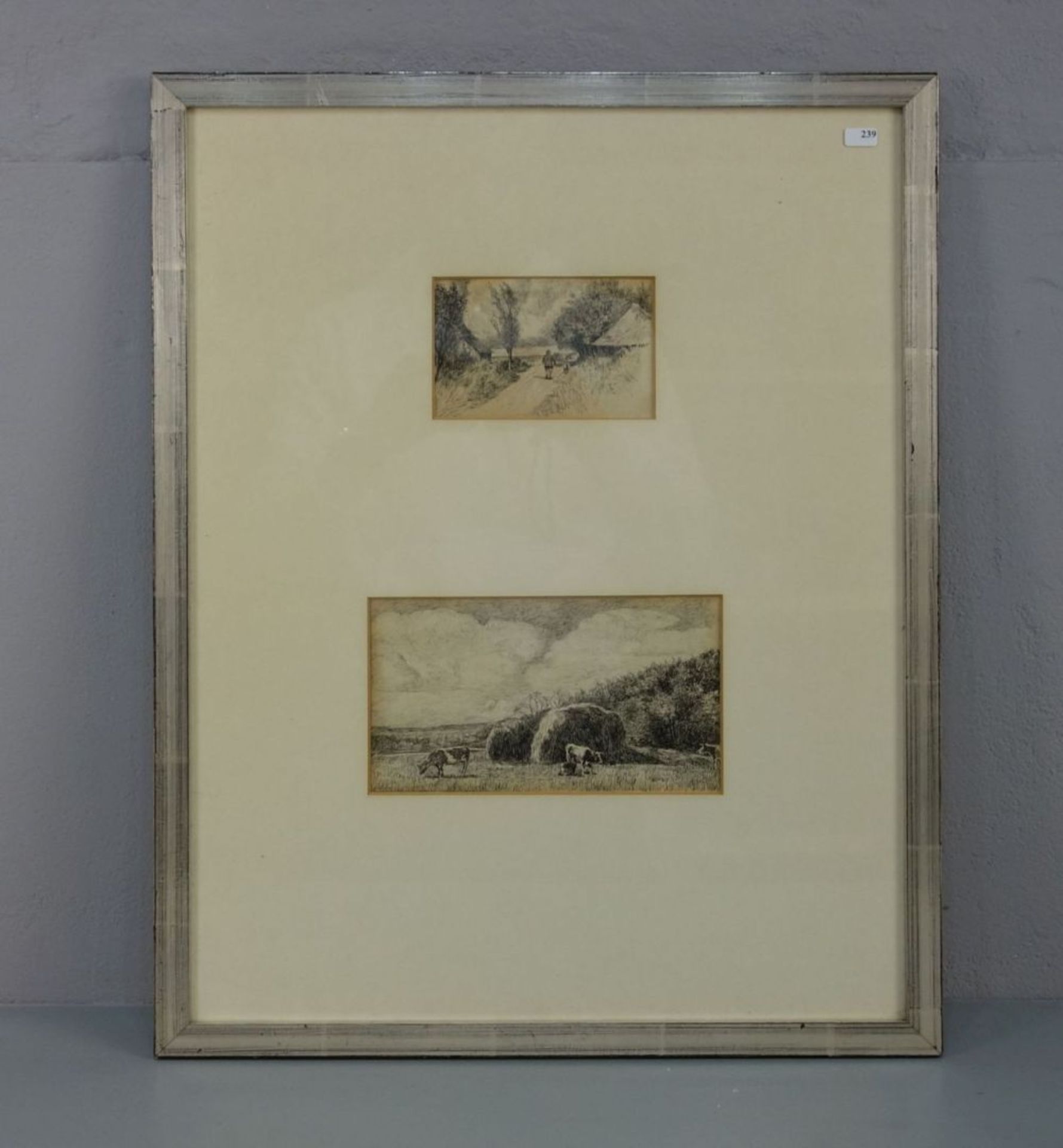 PAAR STAHLSTICHE / steel engravings: "Weite Landschaft mit Kühen und Heuschobern" und "Landschaft