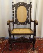 ARMLEHSTUHL DES HISTORISMUS mit Wiener Geflecht / armchair, um 1880. Nussbaum, gedrechselt und