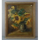 SATTLER, A. (19./20. Jh.), Gemälde / painting: "Stillleben mit Sonnenblumen", Öl auf Hartfaserplatte