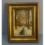 MALER DES 19./20. JH., Gemälde / painting: "Winterliche Landschaft mit Bachlauf, Öl auf Holz / oil