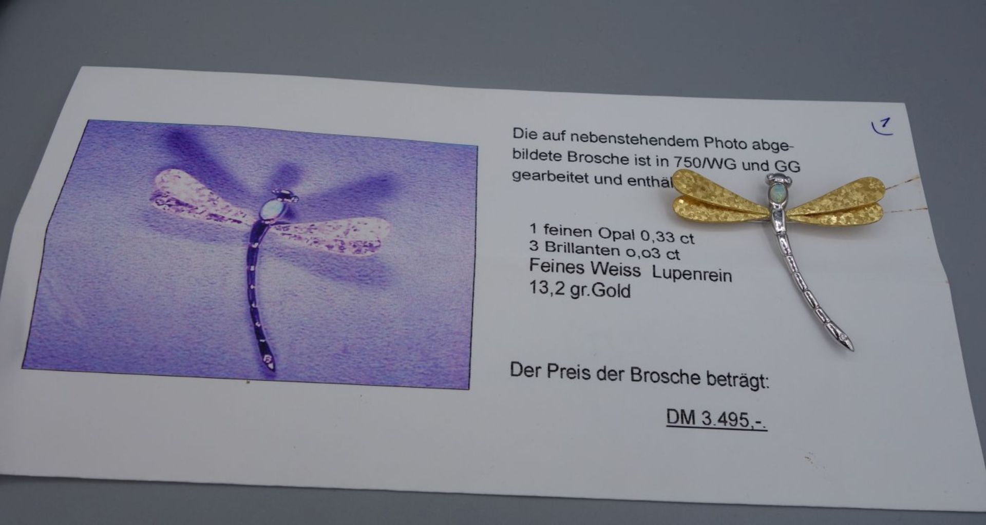 HANDGEFERTIGTS UNIKAT: FIGÜRLICHE BROSCHE IN FORM EINER LIBELLE, gearbeitet aus 750er Gelb- und - Bild 4 aus 4