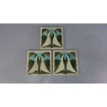 3 JUGENDSTILFLIESEN / art nouveau tiles, heller Scherben, um 1900, dreifarbig glasiert mit