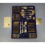 VERGOLDETES KAFFEE - UND SPEISEBESTECK FÜR 12 Personen / gilded cutlery, Manufaktur SBS /