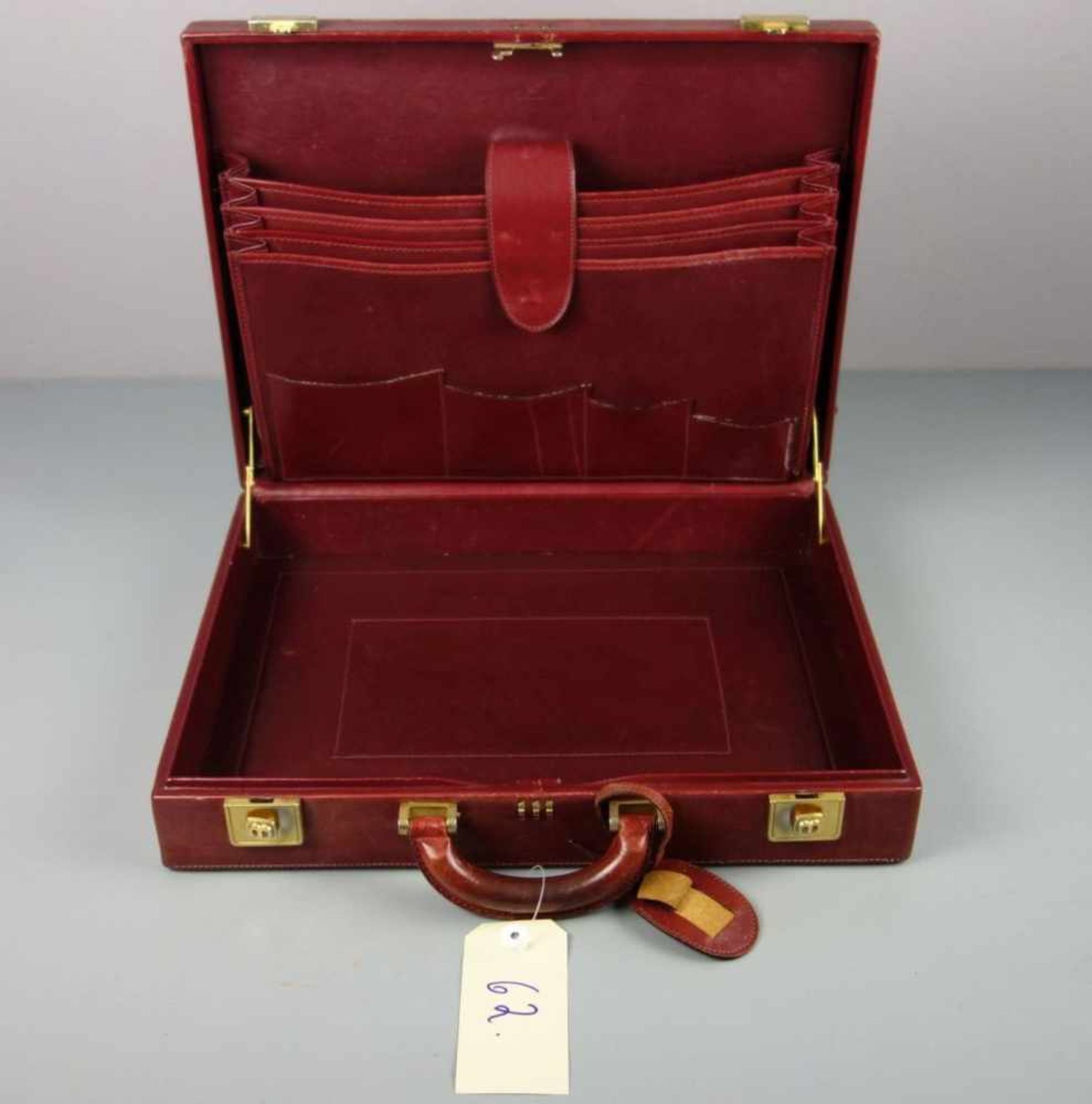 ROTER MÄDLER AKTENKOFFER / red leather briefcase, 2. H. 20. Jh., rotes Leder mit goldfarbenen - Bild 4 aus 6