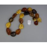 BERNSTEINKETTE / - STRANG / amber necklace, mit 19 Steinen unterschiedliche Farbigkeit, Form und