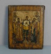 IKONE "Fünf Heilige mit Vera Icon" / icon with five saints, wohl 19. Jh., Eitempera über Kreidegrund