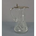 KARAFFE / SAFTKRUG / mug, Kristallglas mit Silbermontur (800er Silber), ungemarkt. Konischer