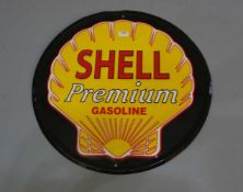 BLECHSCHILD / WERBESCHILD / advertising "Shell Premium Gasoline"; auf schwarzem Fond das