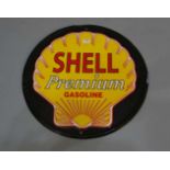 BLECHSCHILD / WERBESCHILD / advertising "Shell Premium Gasoline"; auf schwarzem Fond das