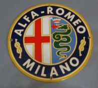 EMAILLESCHLD / BLECHSCHILD / WERBESCHILD "Alfa - Romeo Milano" / advertising sheet. Polychromes,