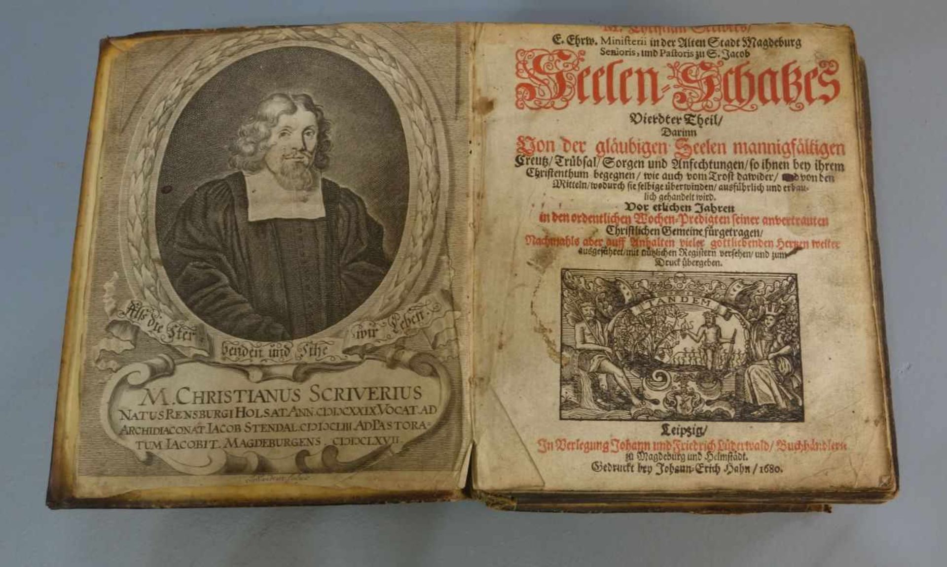 BUCH MIT PREDIGTSAMMLUNG von 1680: "M. Christian Scrieers - Seelen - Schatz / preaching collection