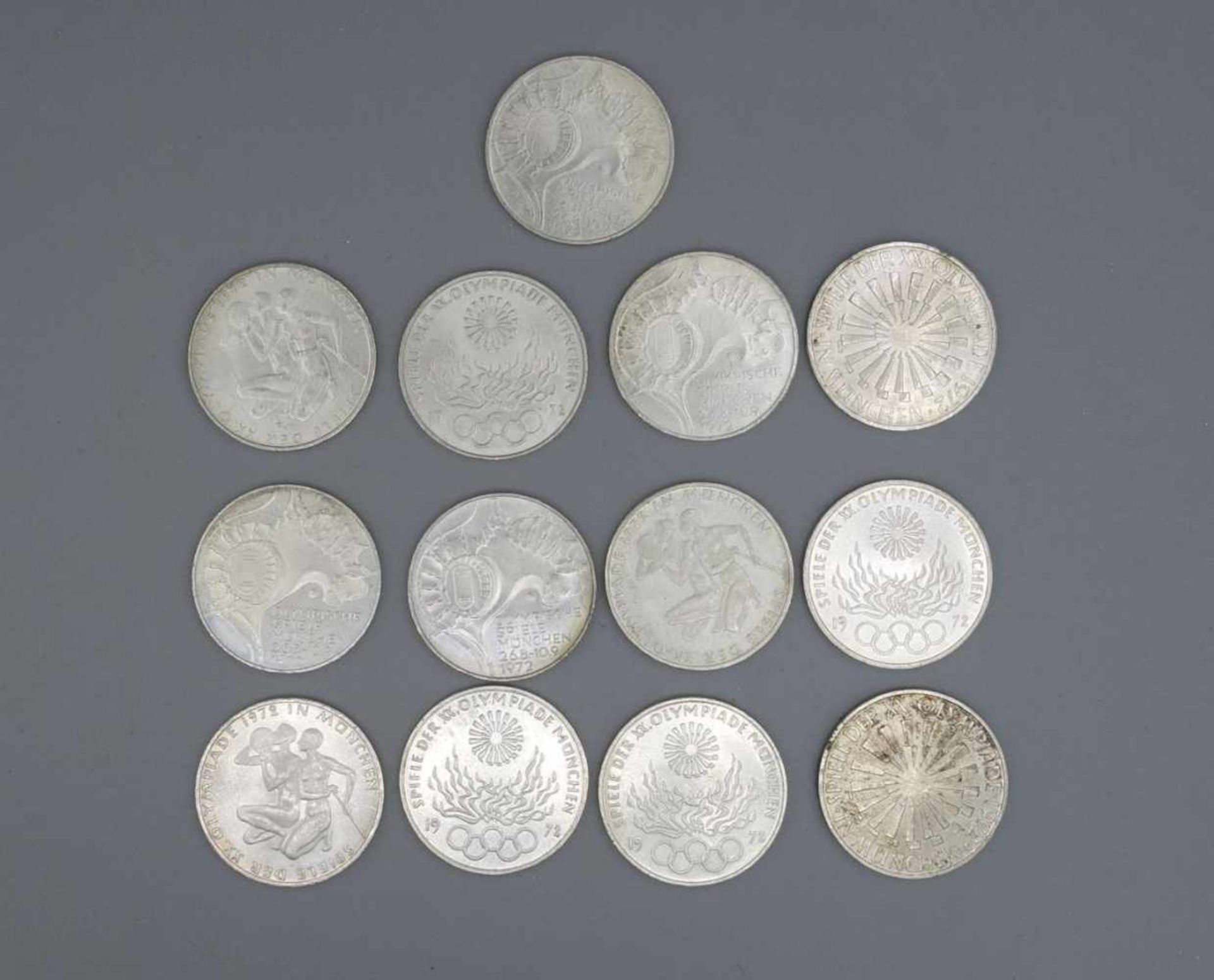 KONVOLUT MÜNZEN: 13 x 10 DM "OLYMPISCHE SPIELE 1972 MÜNCHEN" / coins, Silber (625/1000). - Bild 2 aus 2