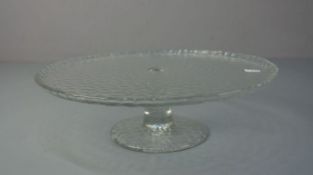 FUSSSCHALE / TORTENPLATTE / bowl on a stand, Glas, optisch geblasen. Flache, strukturierte Schale