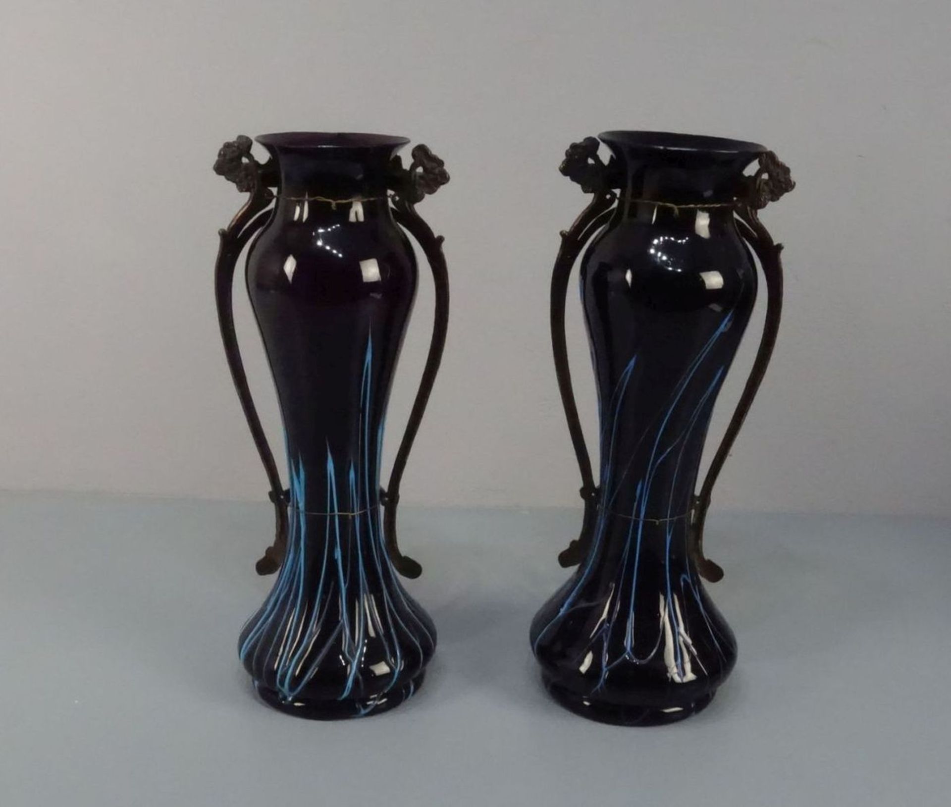 JUGENDSTIL VASENPAAR / pair of art nouveau vases, Glas, ungemarkt, Böhmen, Glasfabrik Elisabeth / - Image 3 of 6