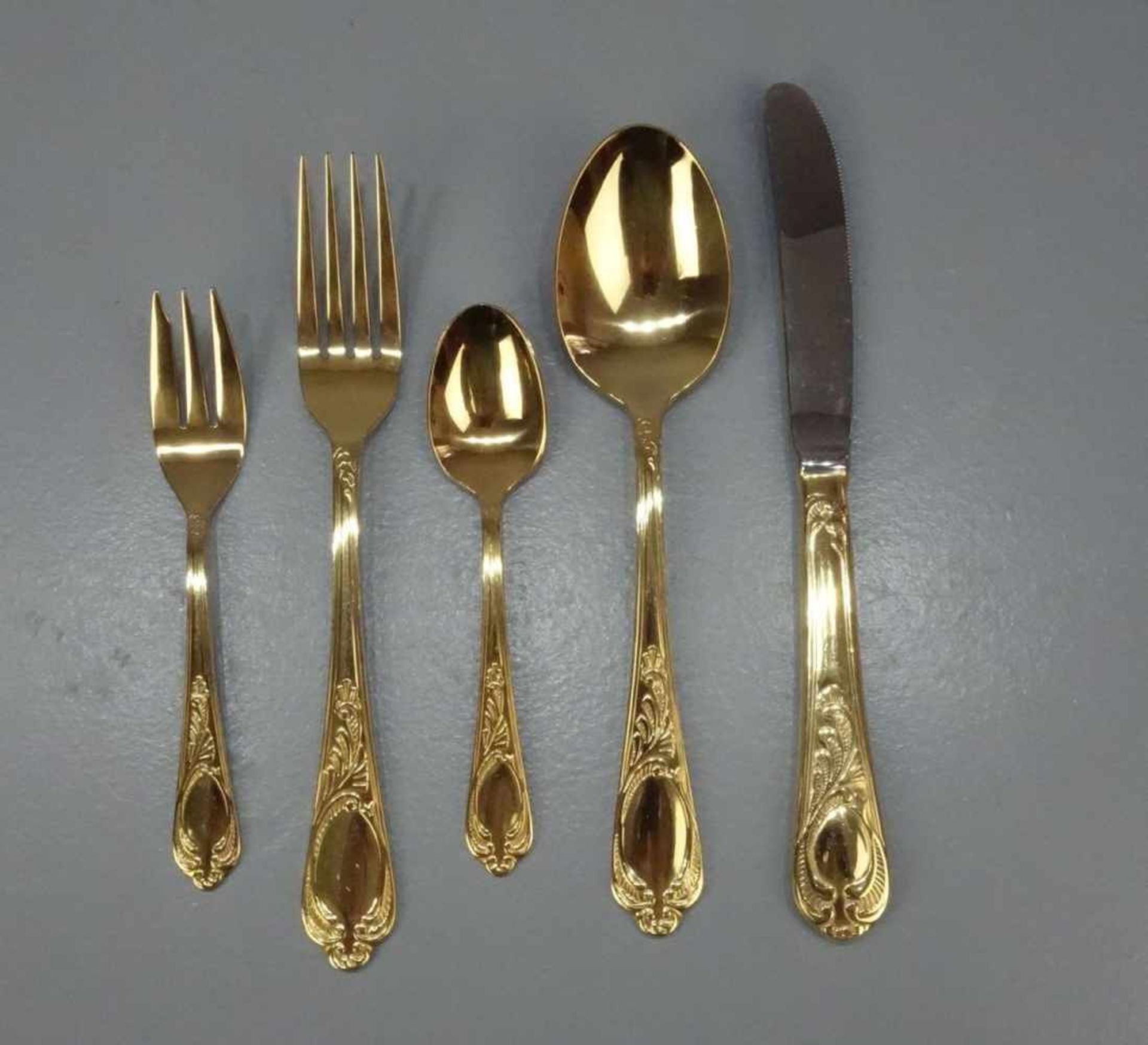 VERGOLDETES KAFFEE - UND SPEISEBESTECK FÜR 12 Personen / gilded cutlery, Manufaktur SBS / - Bild 2 aus 6