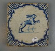 CHINOISE BAROCK-FLIESE "Springender Hase" / FAYENCE - FLIESE / HOLLÄNDISCHE FLIESE / WANDFLIESE /