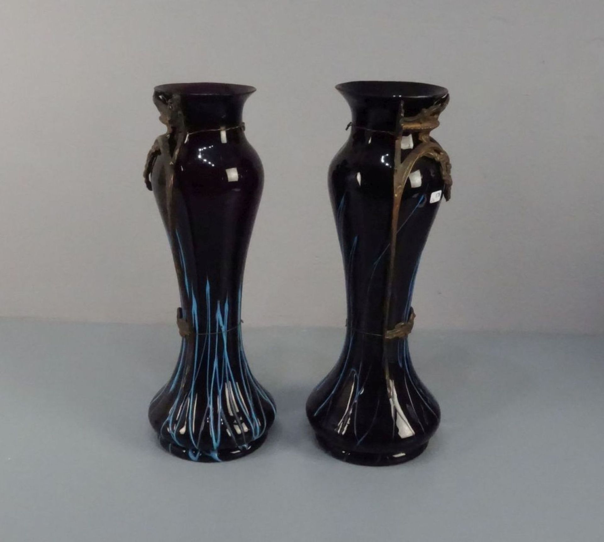 JUGENDSTIL VASENPAAR / pair of art nouveau vases, Glas, ungemarkt, Böhmen, Glasfabrik Elisabeth / - Image 2 of 6