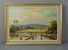 KABER, G. A. (?, 20. Jh.), Gemälde / painting: "Weite Landschaft mit Reisfeldern auf Bali", Öl auf