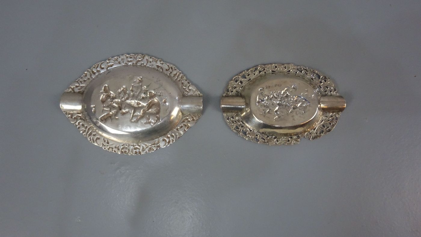 ZWEI ASCHER / SCHALEN / two silver ash trays, 1. H. 20. Jh., Niederlande, 833er Silber, zusammen - Bild 3 aus 3