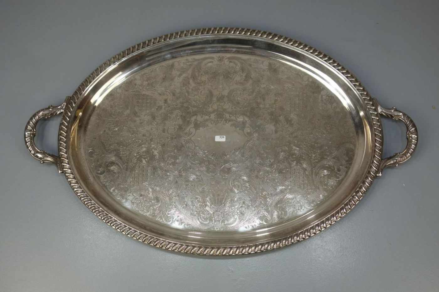 VERSILBERTES TABLETT / plated tray, ungemarkt, Sheffield / England. Ovale Form mit profiliertem - Image 2 of 3