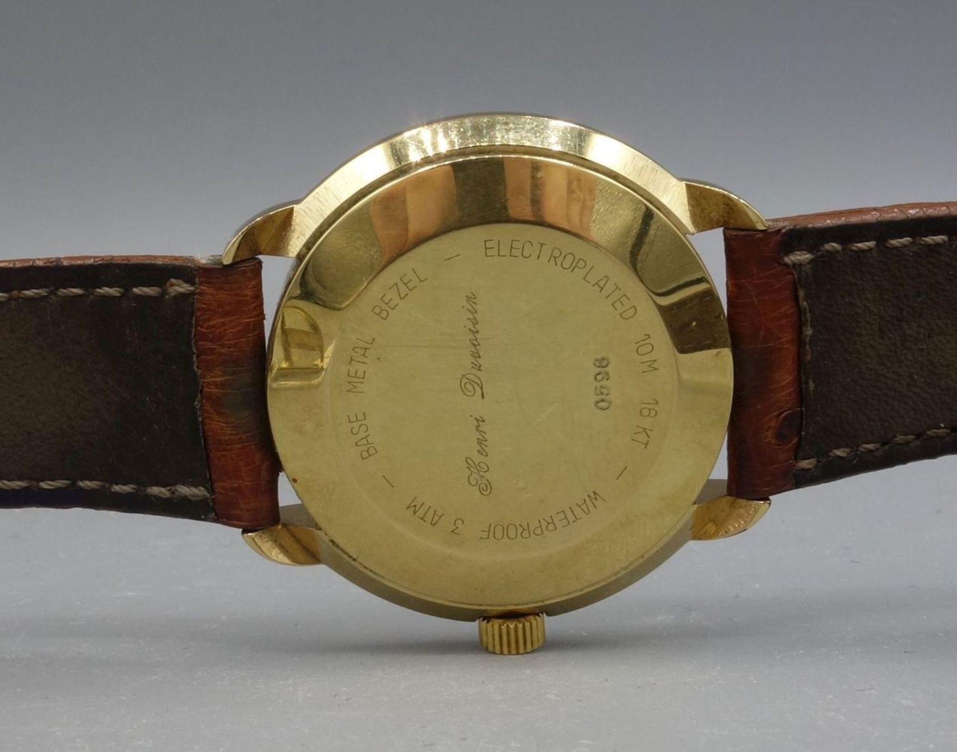 VERGOLDETE ARMBANDUHR / wristwatch, Automatik, Manufaktur Henri Duvoisin & Cie ./ Schweiz. Rundes - Bild 6 aus 6