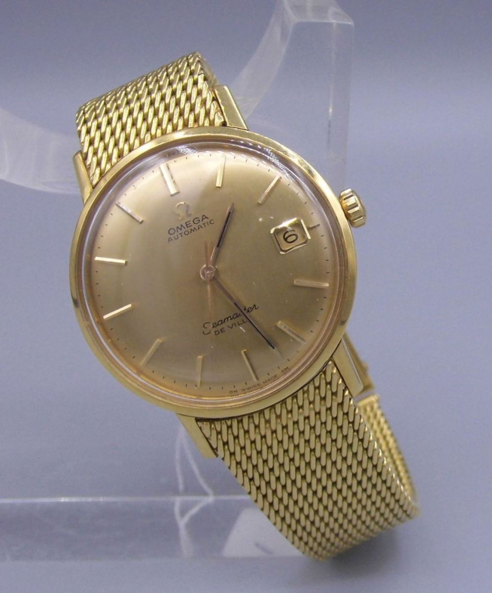 GOLDENE ARMBANDUHR / wristwatch, Automatik-Uhr, Manufaktur Omega, Modell "Seamaster De Ville". - Bild 2 aus 7