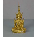 BUDDHA: "Dhyana Mudra", goldfarben patinierter Bronzeguss, wohl Indien, 20. Jh.. Vollplastische