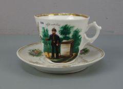 MILITARIA-TASSE / ANDENKENTASSE / military cup, um 1900, Porzellan, ungemarkt. Goldrand, schwarzes