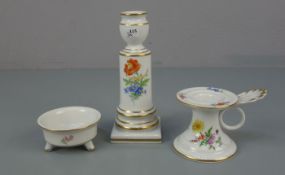 3 KERZENLEUCHTER unterschiedlicher Form und Größe / candle stands, Porzellan, Manufaktur Meissen,