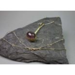 HANDGEFERTIGTES UNIKAT: COLLIER / KETTE MIT RUTIL - AMETHYST im Cabochonschliff, 585er Gelbgold (