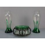 JUGENDSTIL VASENPAAR UND JARDINIÈRE / pair of art nouveau vases and jardiniere / centerpiece, Glas,