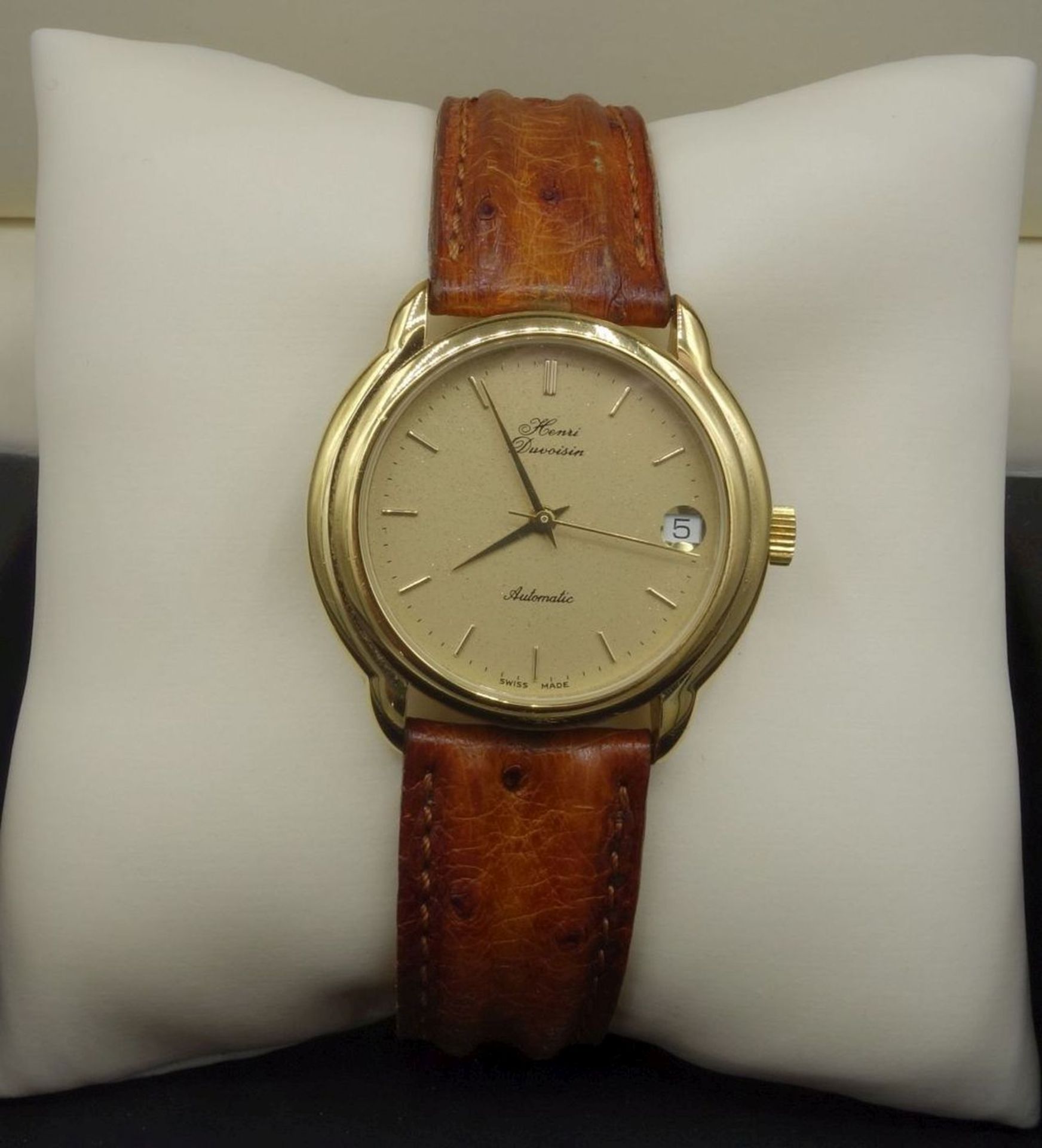 VERGOLDETE ARMBANDUHR / wristwatch, Automatik, Manufaktur Henri Duvoisin & Cie ./ Schweiz. Rundes - Image 2 of 6