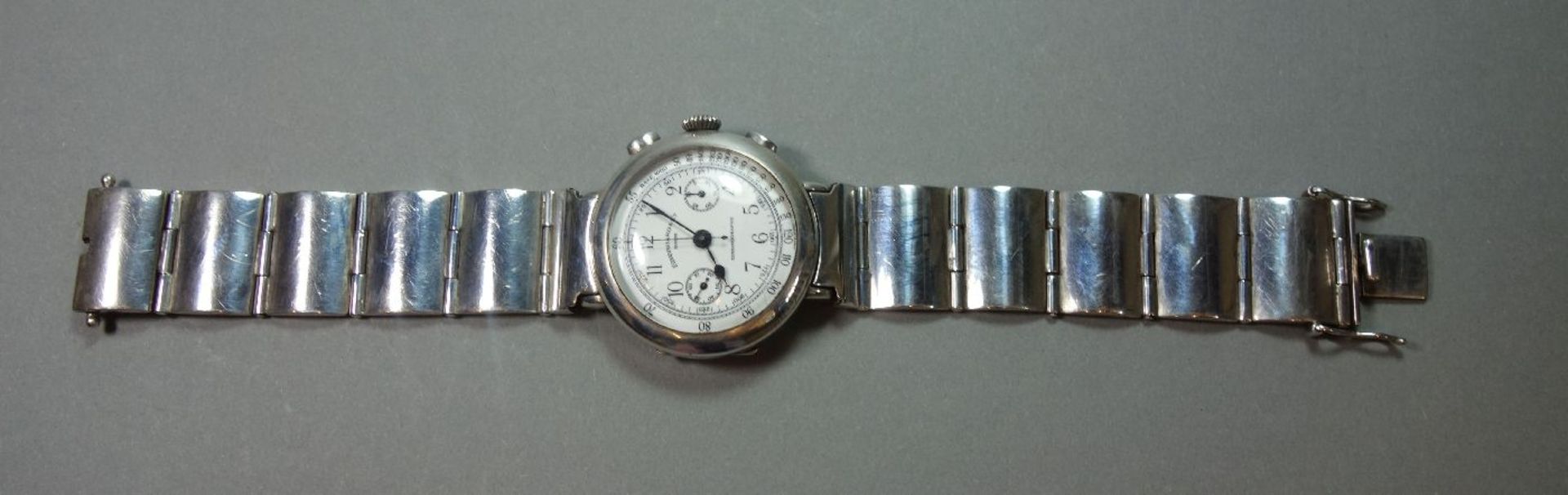 EBERHARD & Co. CHRONOGRAPH / ARMBANDUHR, wristwatch; Schweiz. Gehäuse und Armband aus Silber ( - Image 6 of 7