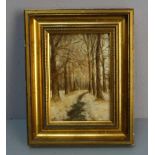 MALER DES 19./20. JH., Gemälde / painting: "Winterliche Landschaft mit Bachlauf, Öl auf Holz / oil