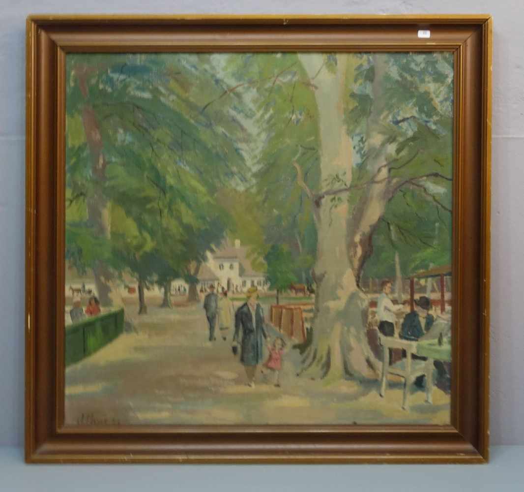 MEYER, JACOB (Kopenhagen 1895-1971 ebd.), Gemälde / painting: "Park mit Ausflugslokal - Peter Lieps