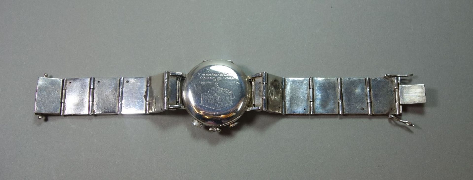 EBERHARD & Co. CHRONOGRAPH / ARMBANDUHR, wristwatch; Schweiz. Gehäuse und Armband aus Silber ( - Bild 5 aus 7