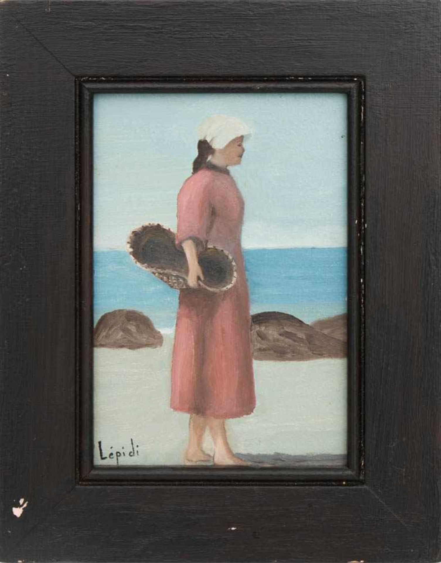 SIGNIERT LÉPIDIS, Konvolut von vier Frauen Am Strand, Öl/Holz und Platte, 20. Jh<b - Bild 11 aus 13