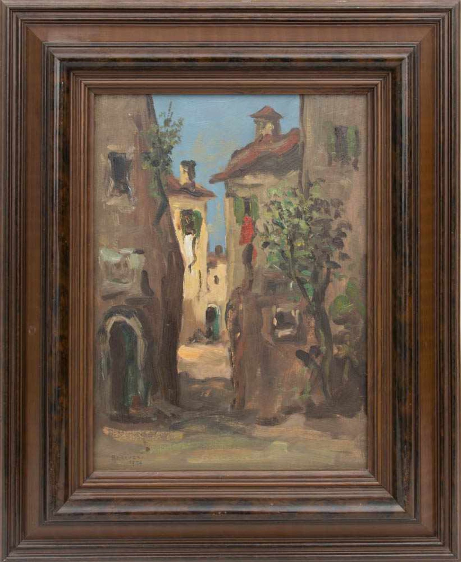 BELLUZZI DELLA MAINOLDA, Al Castello Scaligero di Malcesine, Öl auf Holz 1956<