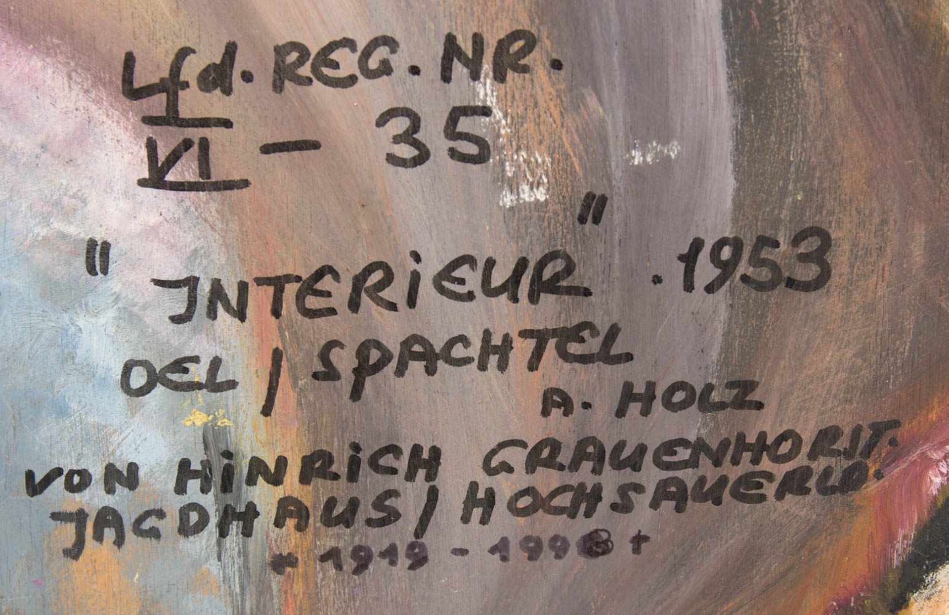 HINRICH GRAUENHORST, Interieur, Öl/Holz, Deutschland 1953.< - Bild 4 aus 5