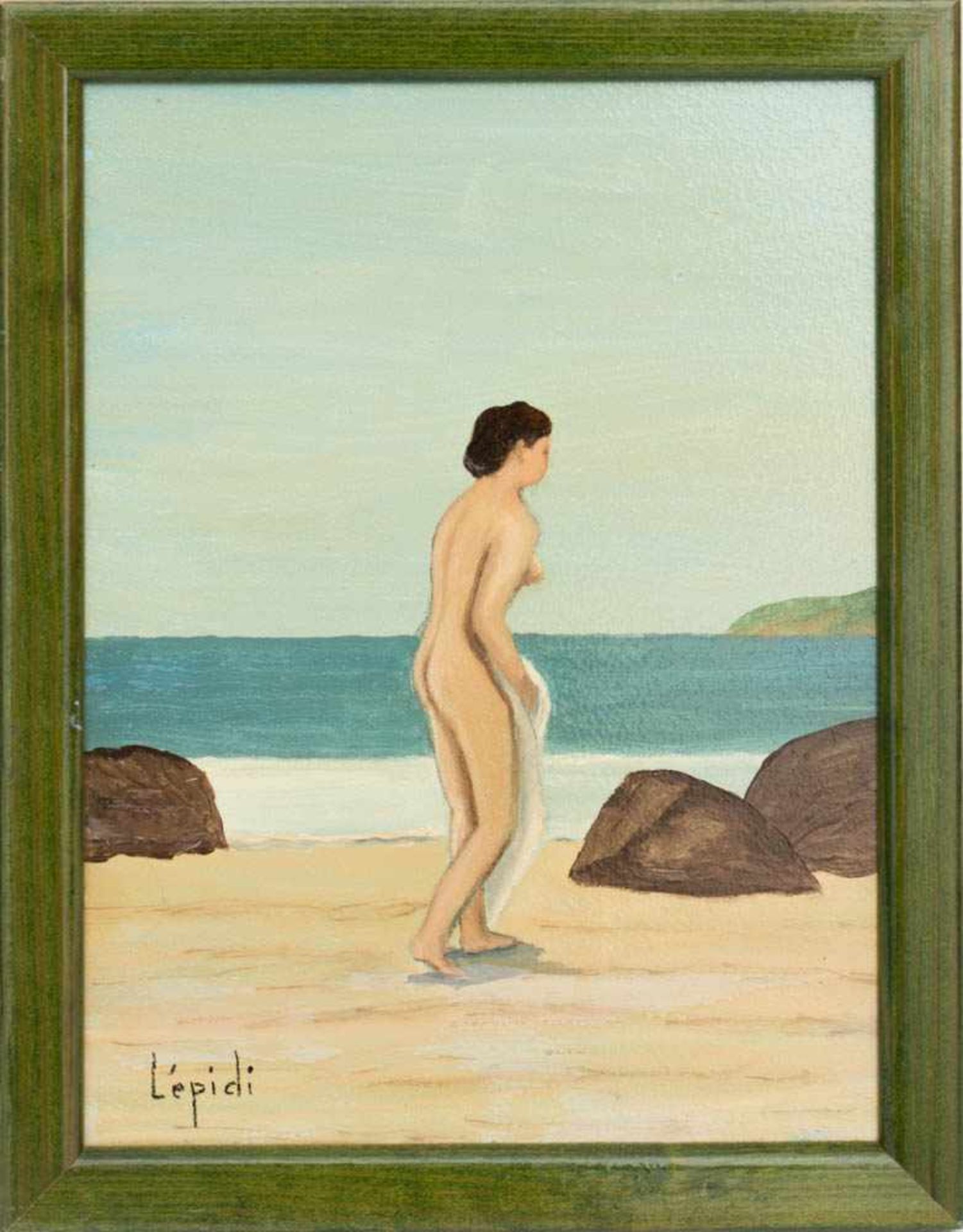 SIGNIERT LÉPIDIS, Konvolut von vier Frauen Am Strand, Öl/Holz und Platte, 20. Jh<b - Bild 3 aus 13