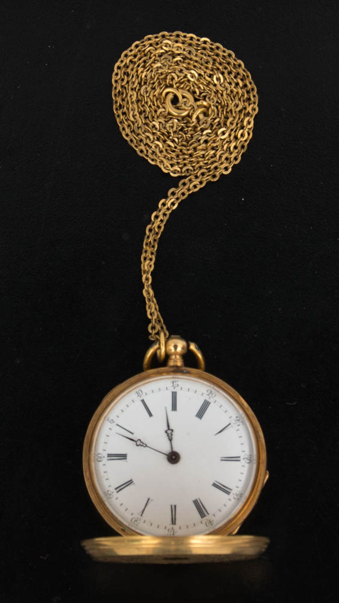 GOLDENE TASCHENUHR MIT KETTE, 18 KARAT